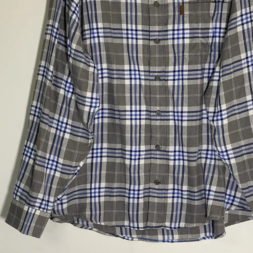 Izod Shirt Mens 2XL Gray Blue Plaid Button Down Casual Cotton Pocket Classic